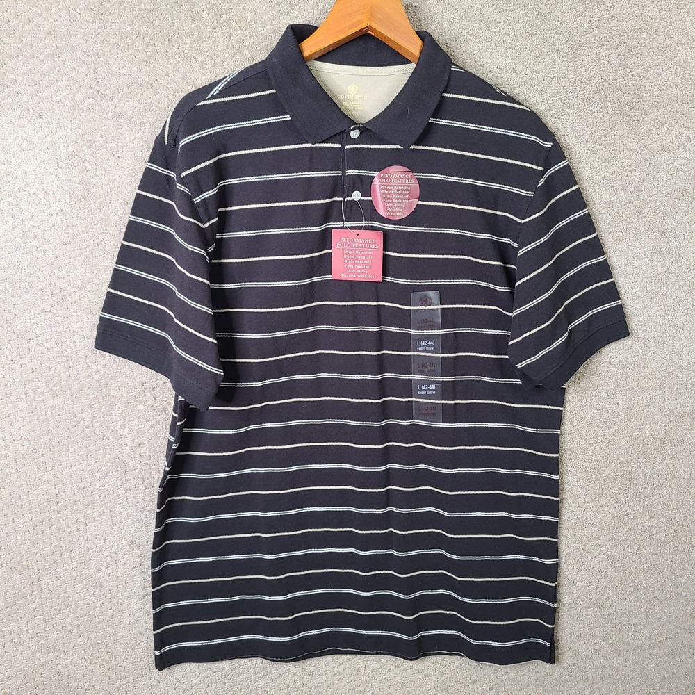 Covington Shirt Men Large Black Striped Polo Performance Cotton Short Sleeve NEW